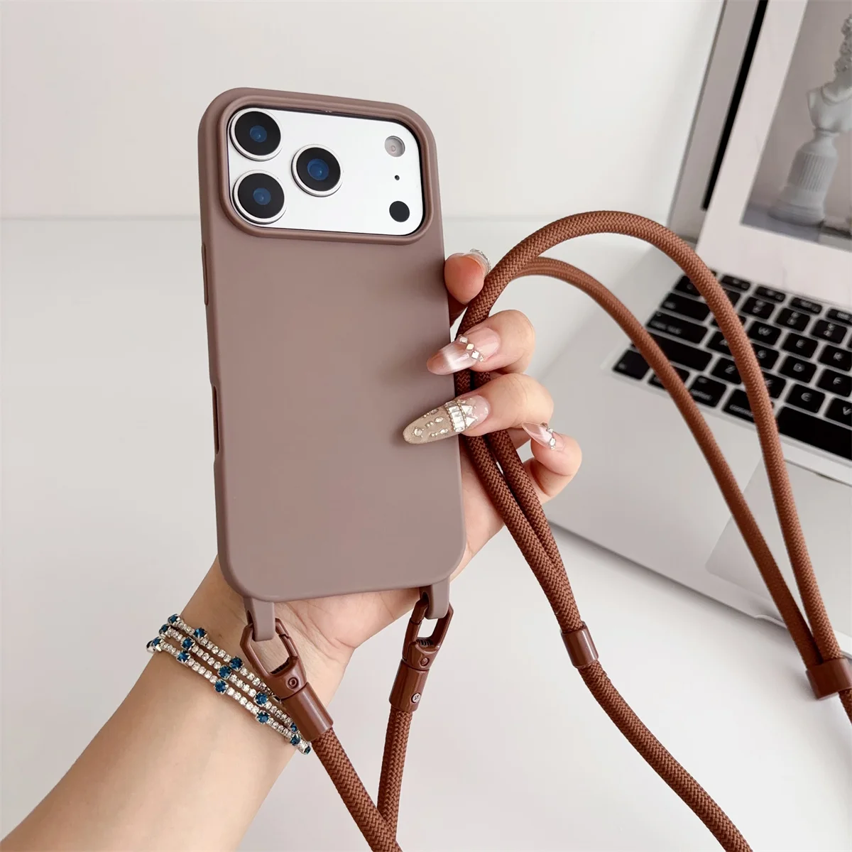 Silicone Crossbody Candy Color Phone Case with Soft TPU Back Cover