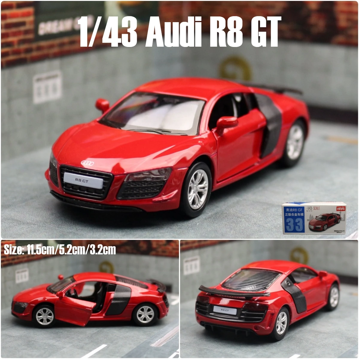 1/36 Audi R8 Coupe GT Spyder Toy Car Model RMZ City 3'' Diecast