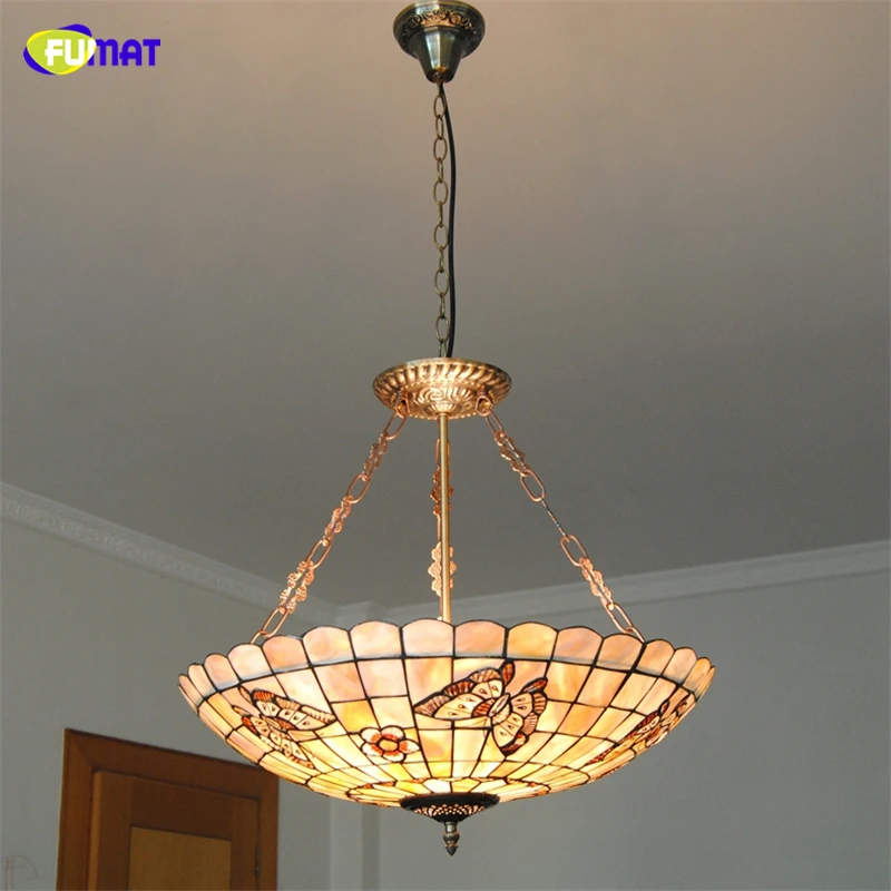 

Люстры с ракушками Тиффани FUMAT, комнатное освещение для гостиной, декоративные стеклянные светильники с цветами и бабочками для гостиной