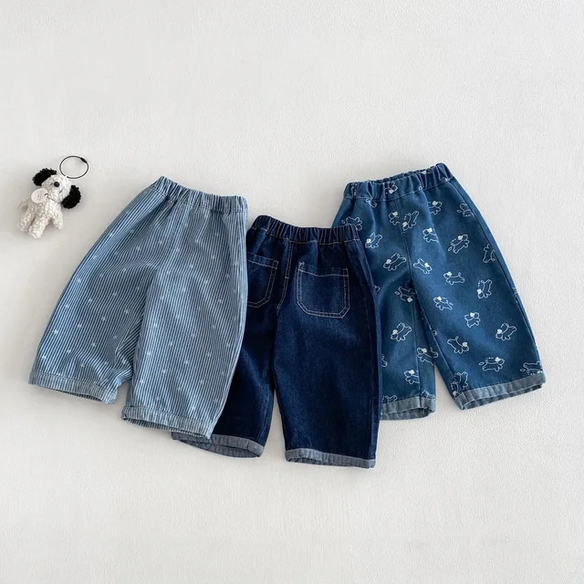 2026 Spring Kids Jean Star Pants Korean Style Boys Girls Denim Pants Full of Puppy Print Casual Toddler Boys Straight Trouseres 1