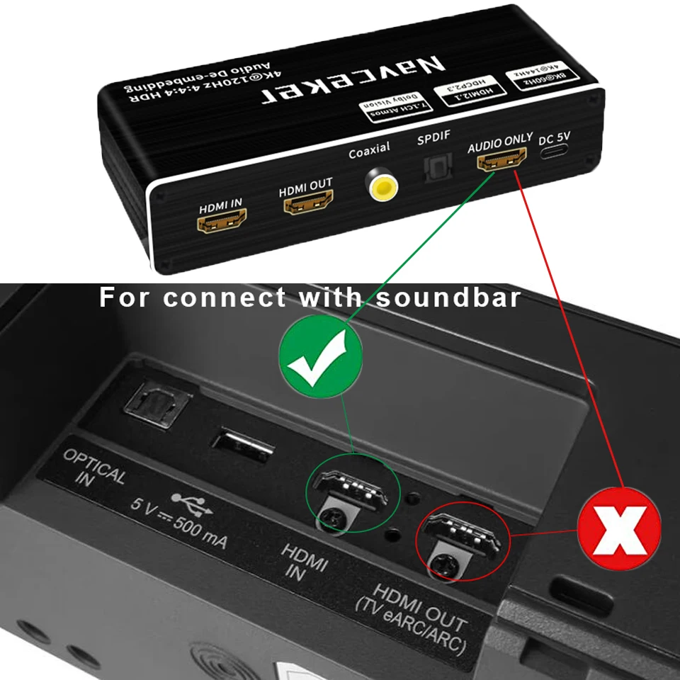 8K HDMI 2.1 Audio Extractor 120Hz 8K 60Hz HDMI 2.1 Audio Splitter HDMI 2.1 Audio