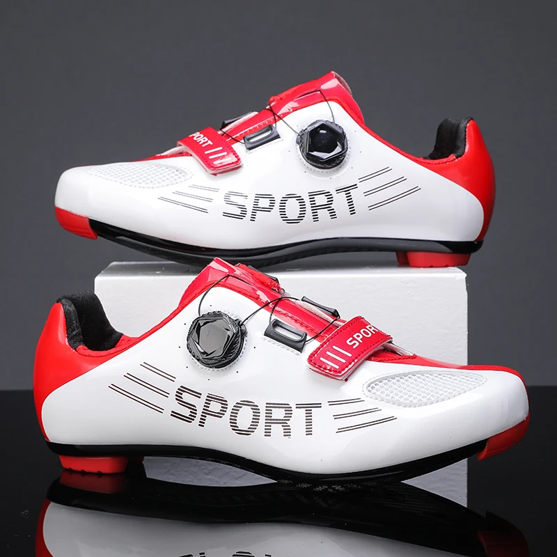 Unisex Outdoor Road Sport Cycling Shoes Red Blue Mens Athletic Cycle Racing Shoes Professional Women Bike