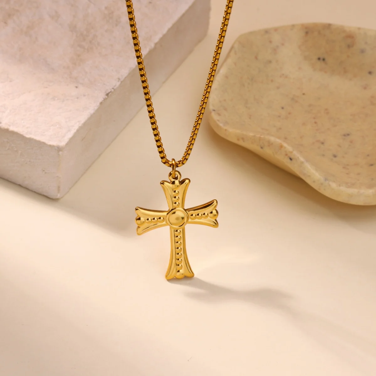 Fashion Classic Cross Pendant Necklace For Women Men Gold Color Stainless Steel