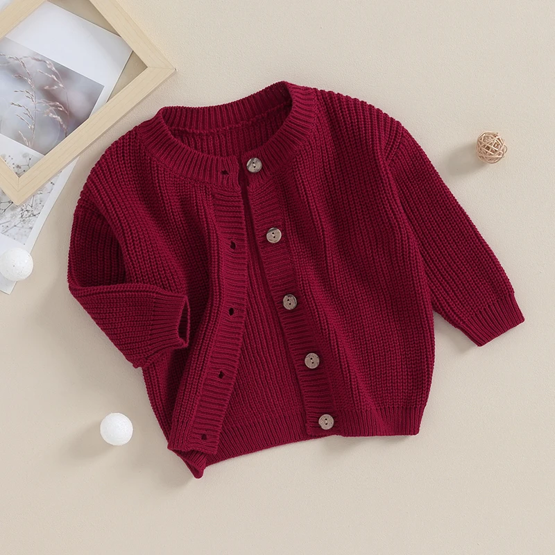 

Toddler Baby Girl Boy Knit Cardigan Sweater Chunky Crew Neck Long Sleeve Open Front Sweaters Fall Winter Clothes