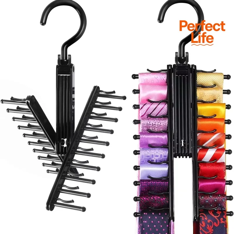 Tie and Belt Bracket Space Saving with Rotating Bracket and Non Slip Clip Adjustable Tie Storage Rack Rotating Household