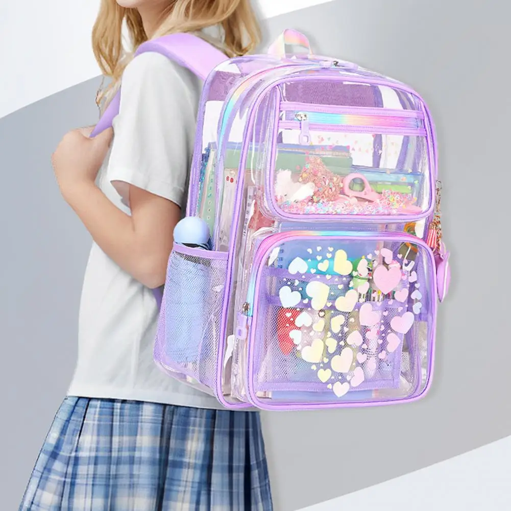 Spacious Book Bag Transparent Backpack for School Waterproof Backpack with Love Heart Prints Main Compartment Front for Boys 4