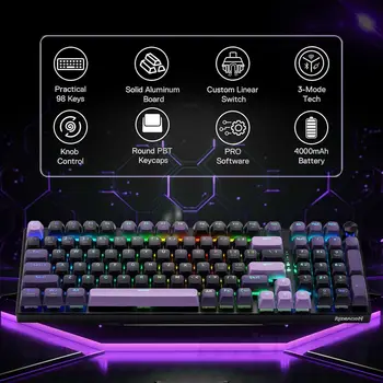 Redragon K740 PRO 98 Keys Wireless RGB Gaming Keyboard, 3-Mode PBT Mechanical Keyboard w/Solid Aluminum Base, 2