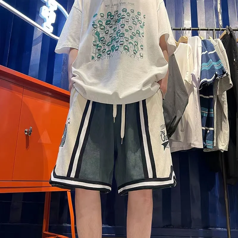 Vintage hiphop men casual shorts 2023 American trend high street couple sports pants college style embroidered basketball shorts