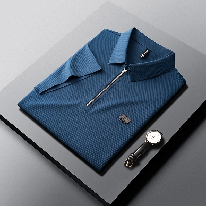 

2023 New Top Men T-Shirt Lapel Embroidered Zipper Badge Polo Korean Designer Brand Trackless Short-Sleeved Casual Men's Clothing