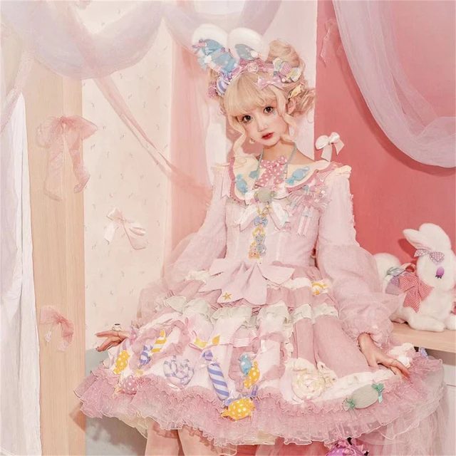 Japanese Style Sweet Girls Cosplay Jsk Kawaii Lolita Cute Loli Candy Party  Doll Collar Striped Bow Lace Polka Dot Ruffle Dress - AliExpress