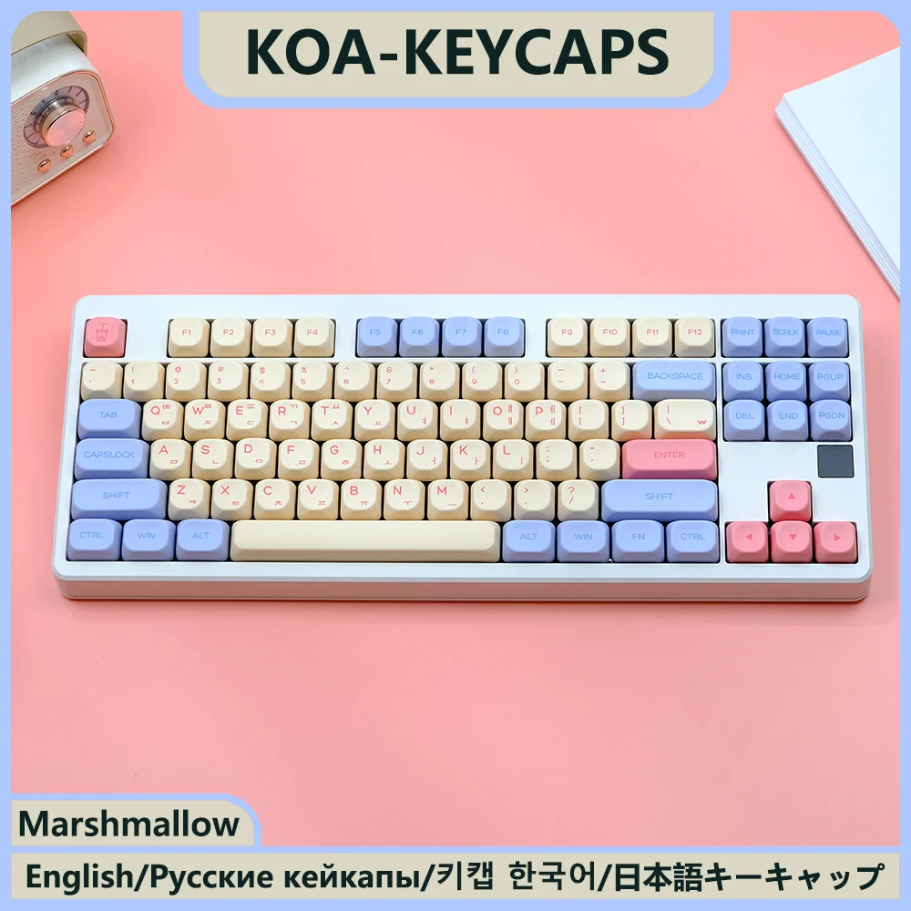 Kbdiy-keycaps Coreano Conjunto para Teclado Mecânico Marshmallow Pbt Keycap Perfil Koa 7u Iso Mac Japonês Coreano 141 Chaves