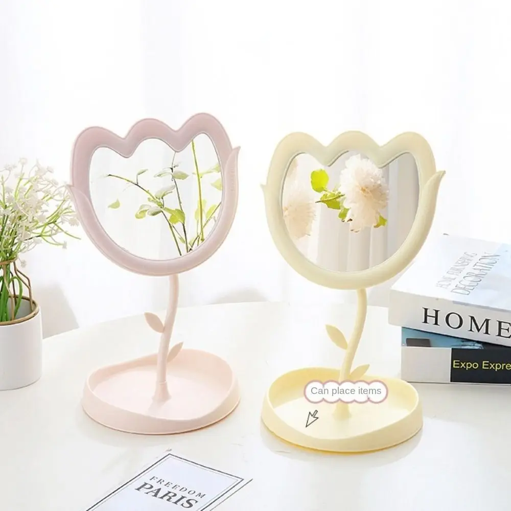 Cute Tulip Shaped Dressing Mirror Classic High-definition Desktop Makeup Mirror Single Side 360 Degree Rotation Table Mirror