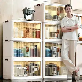 มัลติฟังก์ชั่พลาสติกตู้ครัวเฟอร์นิเจอร์ชั้น Multi-Layer ตู้ห้องนั่งเล่นที่เรียบง่ายกล่องเก็บของพับได้ 2