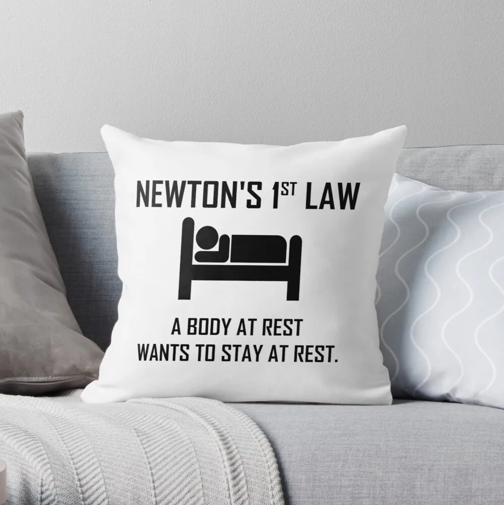 Newton's First Law Funny Physics Joke Throw Pillow decorative cushions