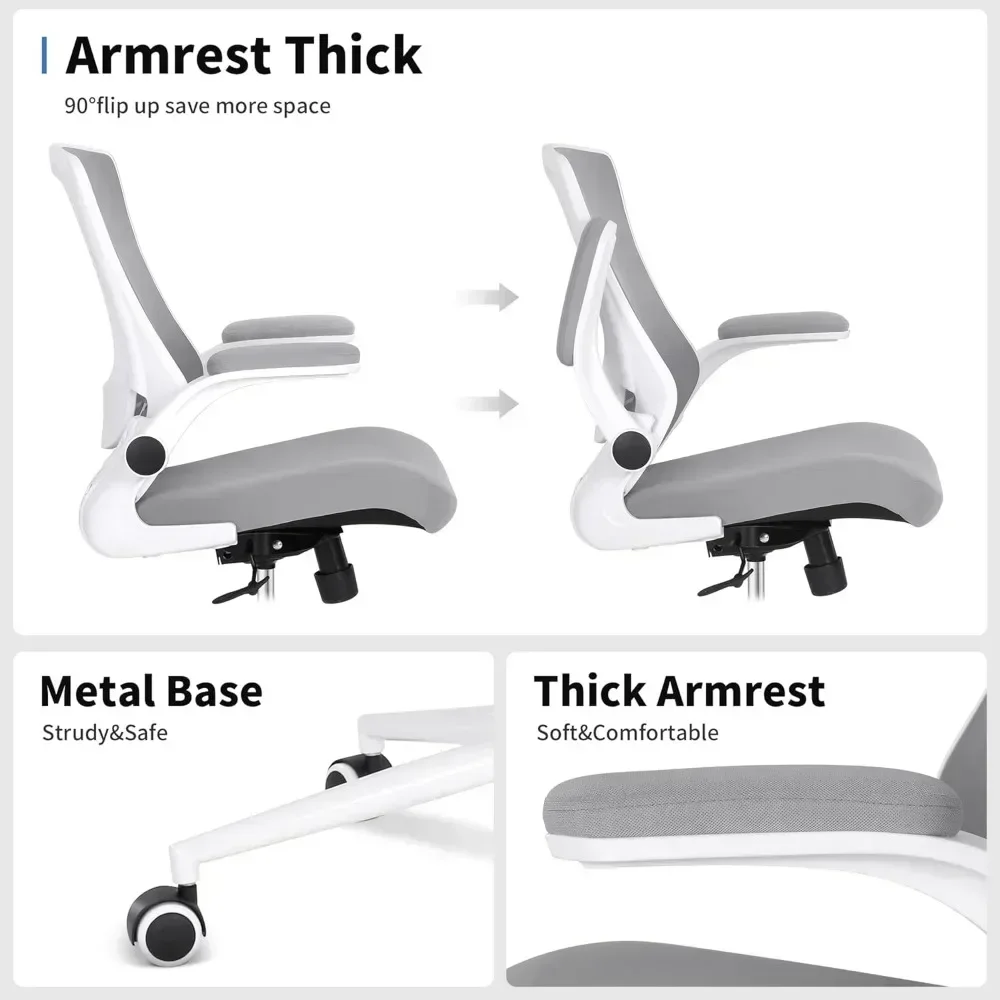 ergonomic adjustable height office chair with lumbar support, flip-up armrests, and footrest for standing desks