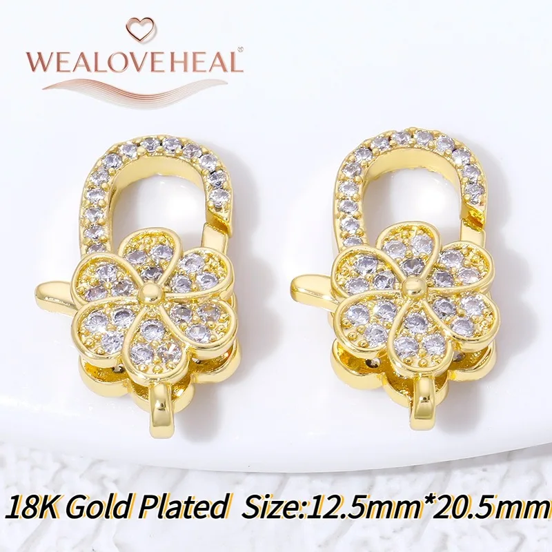 Modischer Zirkon-Blumen-Verschluss, 18K Vergoldeter Messing-Metallverschluss für DIY Handgemachte Schmuckherstellung Zubehör – Detail 20