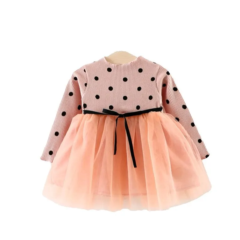 

Baby girl Dress clothes Autumn new arrival polka dot stitching yarn princess dresses, girl's clothing long-sleeved dress