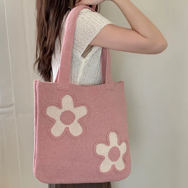 New Shoulder Bag Knitted Woven Tote Sweet Fashion All-match Handbag Large Capacity Casual Commute Work Leisure Shopping Bag