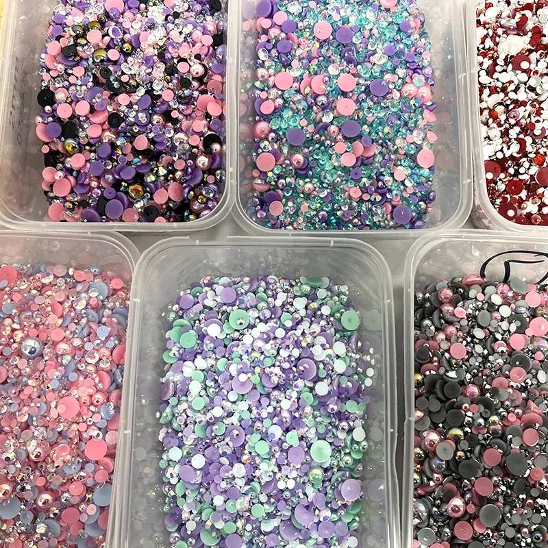 Flat Back Mix Resin Rhinestone and Pearl Beads For DIY Craft Mix Pearls Rhinestones for Nails Face Art Tumblers