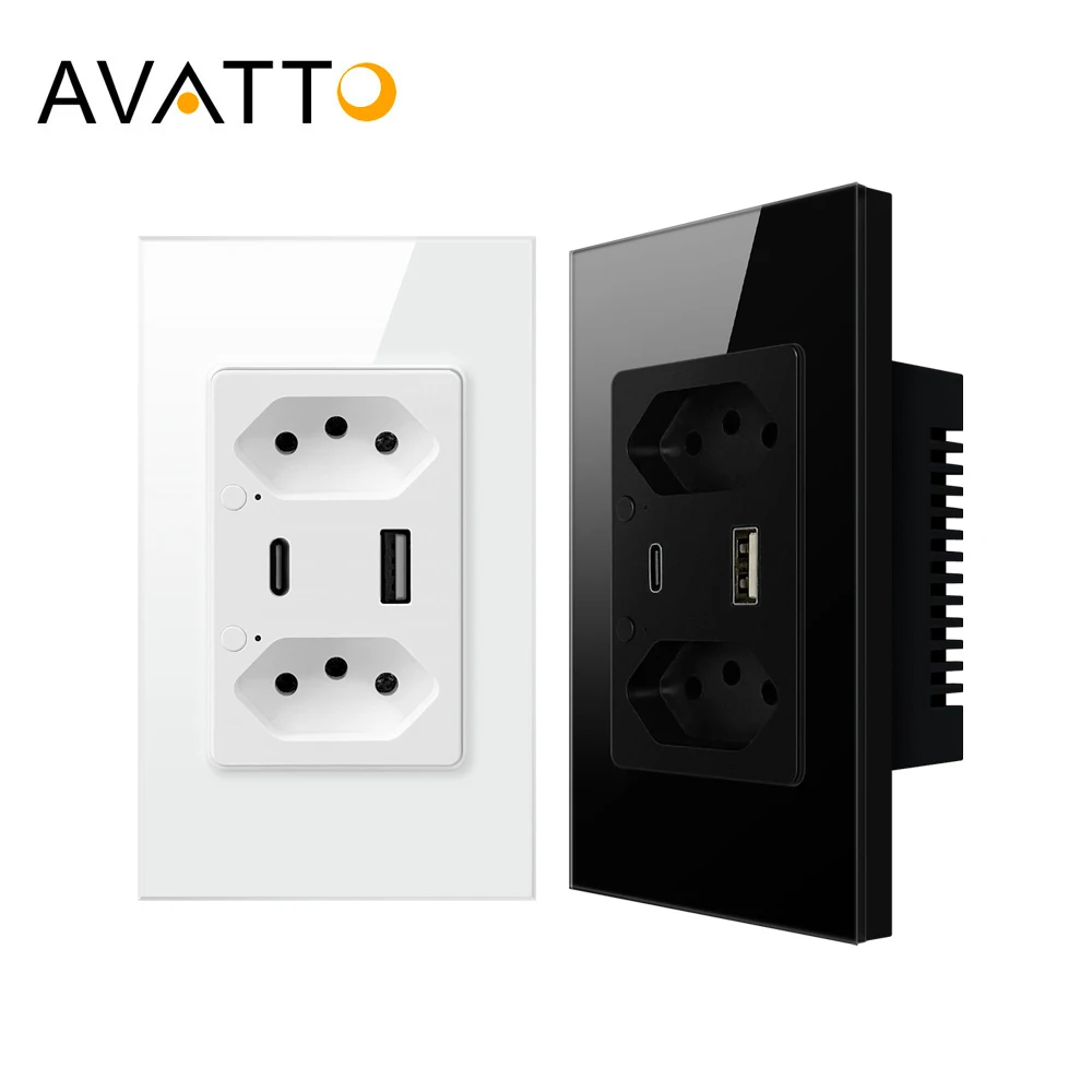 Avattto Tuya เต้ารับติดผนังอัจฉริยะ, WiFi/ซิกบีแบบบราซิลช่องเสียบผนัง16A ช่องเสียบ USB/type C ช่องควบคุมแยกช่องที่ชาร์จความเร็วสูงสำหรับ Google Home Alexa 1