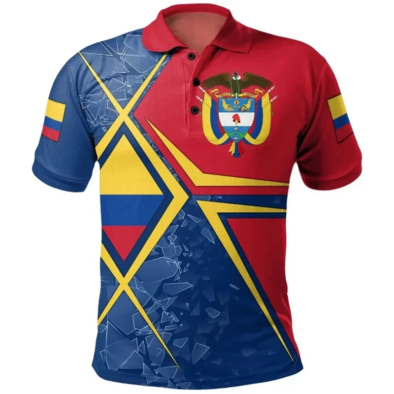 Uomo Colombia bandiera Polo stampa 3D risvolto bottone manica corta Tees top estate Casual t-Shirt Streetwear Camisetas Hombre - immagine 6
