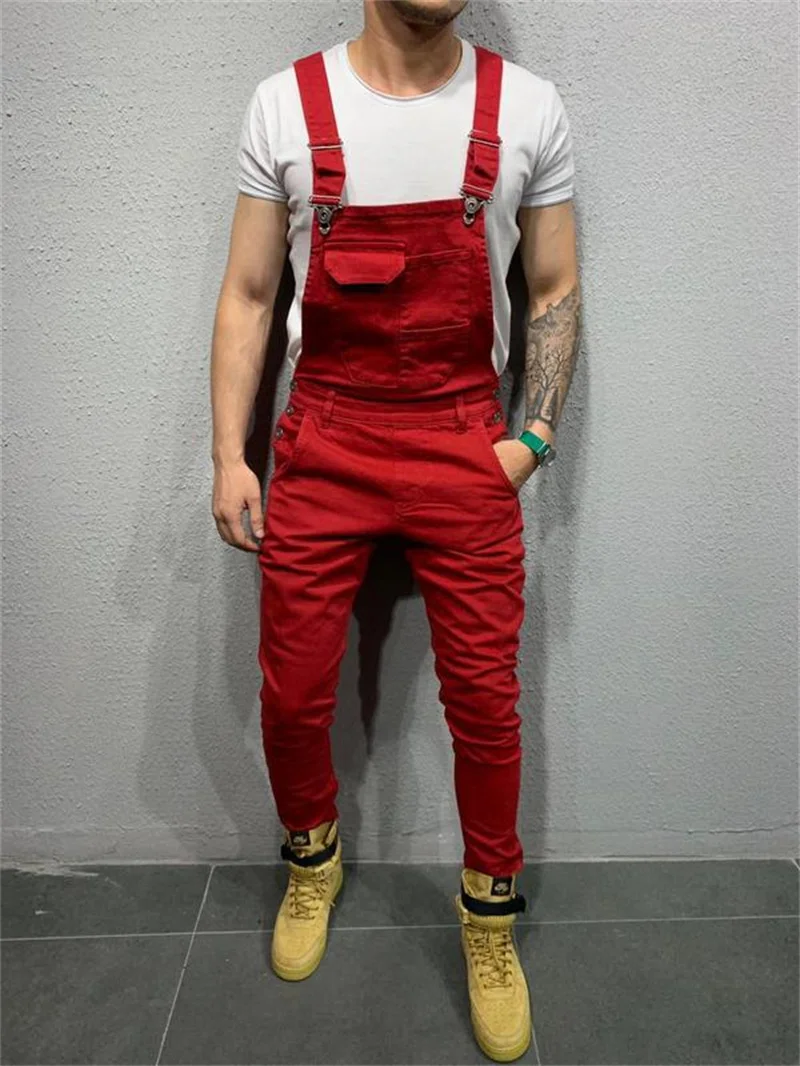 Cool Men's Multi-pockets Button Splicing Suspender Pants Fashion Youth Casual Slim Fit Skinny Strap Trousers Male 2023 New Jeans