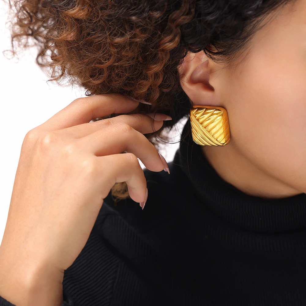 Vintage quadratischer Strickstil, beliebte Ohrringe für Damen, Edelstahl, modischer Ohrstecker, Schmuck im Großhandel – Detail 10