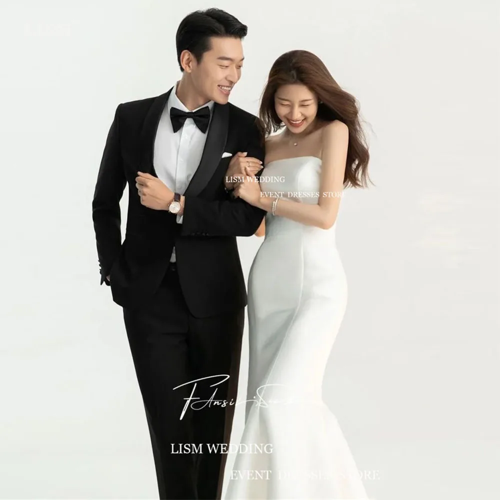 

LISM Simple Satin Mermaid Wedding Dresses Korean Women Strapless Floor Length Formal Bridal Gowns Vestido de noiva Photoshoot