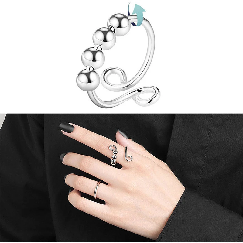 

SHOUMAN Women's Decompression Rotation Adjustable Trouble Elimination Rotator Stacked Gem Snowflake Open Ring