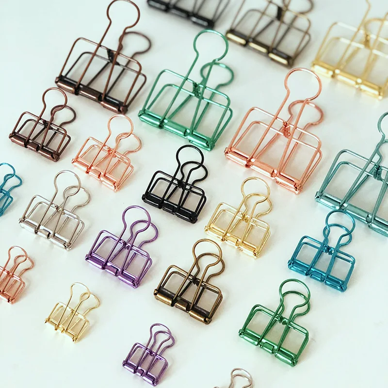 2-10 Pcs Paper Clip Sliver Rose Gold Binder Clips Page Holder Office Study Binder Clips Photo Clamp Office School Desk Organizer 10pcs set solid color triangle corner clips page holder paper clip office accessories photo clamp school supplies stationary