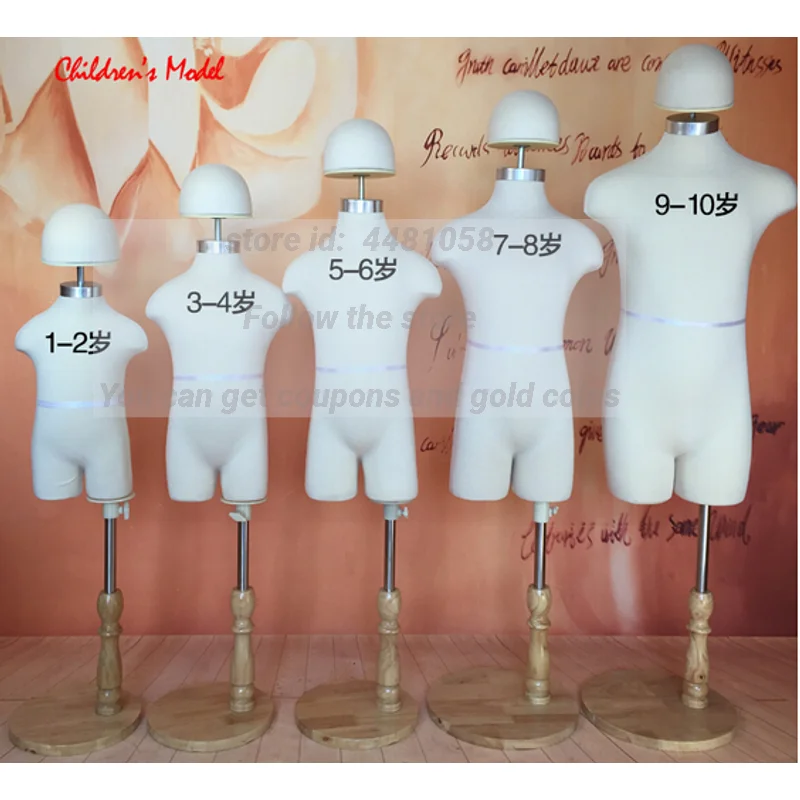 9-10 Year-old Children's Half-style Models Props, Child Cloth White Cotton Fabric Wood Disc Base 1pc Woman Pet Mannequin,hy017