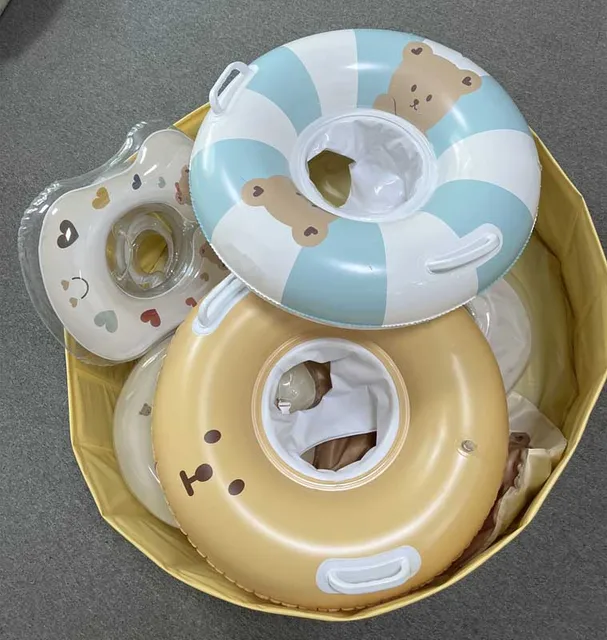 Cartoon Bear Double Handle Safety Baby Seat Float Swim Ring Inflatable Infant Swimming Pool Rings Water Toy Swim Circle Kids 2