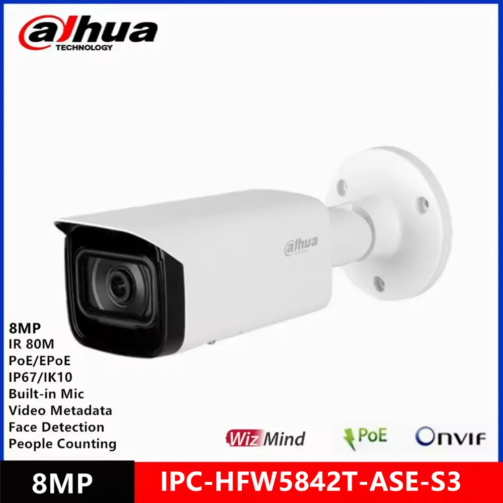 Dahua DH-IPC-HFW5842T-ASE-S3 8MP 2.8MM IP67 IK10 IR80M POE ePoe SMD 3.0 WizMind Outdoor Surveillance Camera