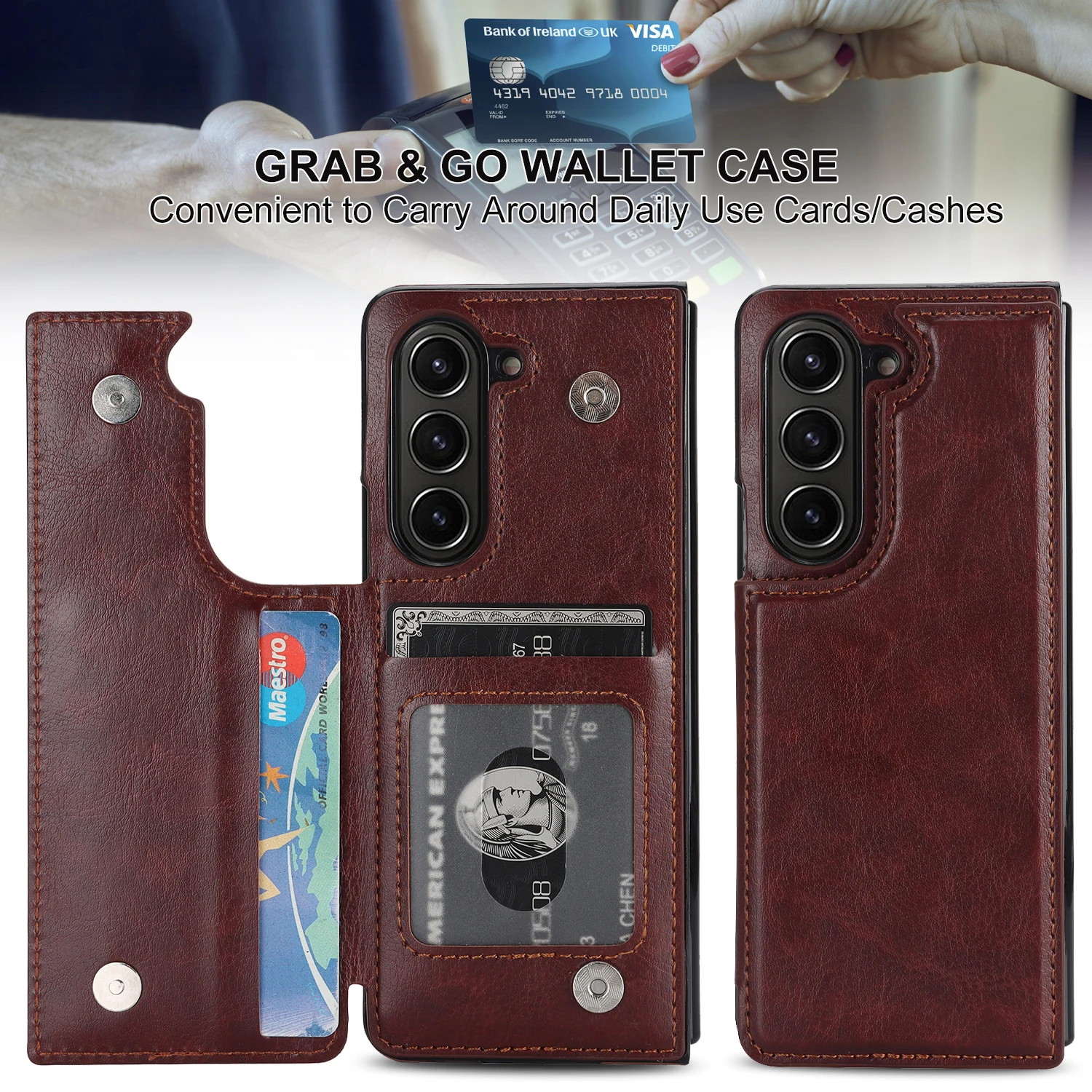 

Многофункциональный кожаный чехол-кошелек с отделением для карт для телефона Samsung Galaxy Z, складной чехол 5 со скрытым кронштейном, противоударный чехол для Fold4 3