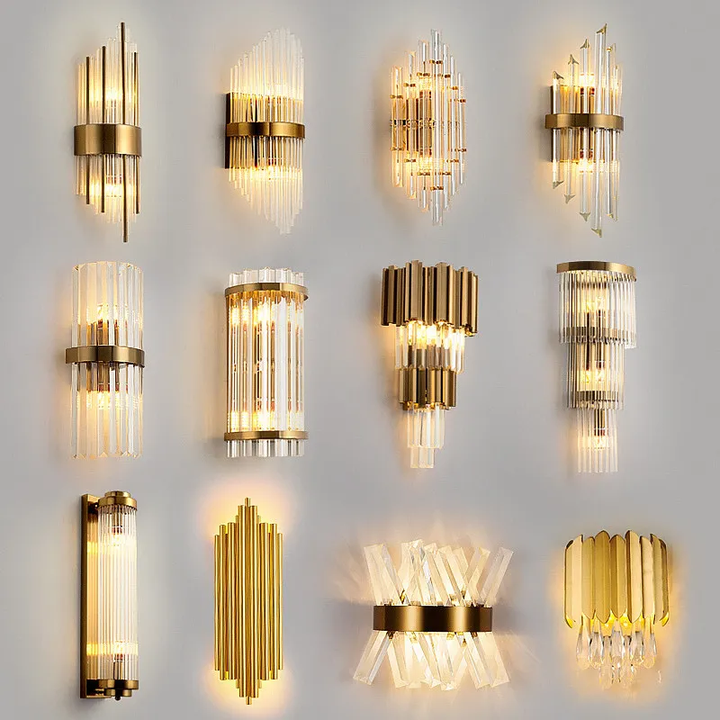 Crystal Wall Lamp Light Luxury Post Modern Simple Living Room Background Wall Bedroom Bedside Corridor Led Sconce Lamp E14