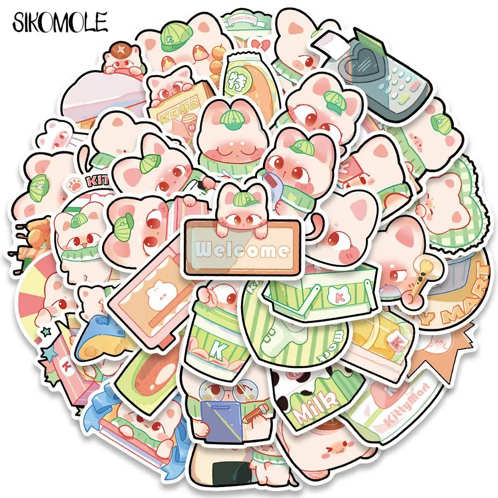 

10/30/50PCS Original Cartoon Cute Supermarket Cat Kawaii Stickers For Kids DIY Skateboard Laptop Luggage Bike Car Sticker Decals