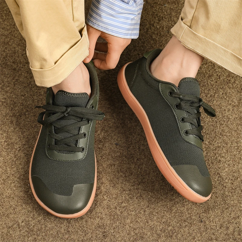 Wide-Toe-Box Barefoot Shoes for Men Minimalist Breathable Comfortable Trail Walking Shoes Green Sneakers 8889 5