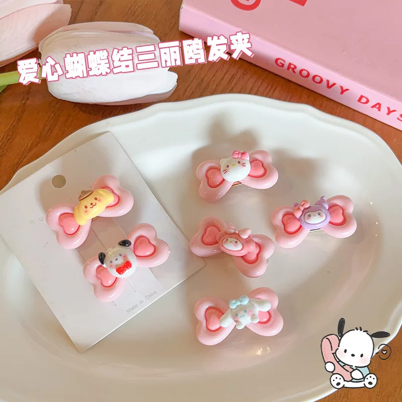 

Kawaii Sanrio Hello Kitty My Melody Kuromi Cute Cartoon Girl Hair Accessories Creative Fashion Bow Bangs Seaside Hairpin Gift