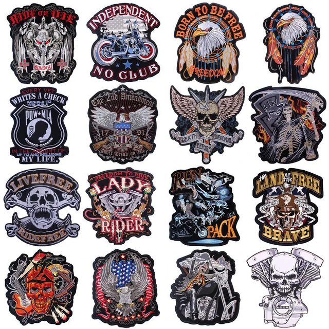 Skull Biker Patch Large Embroidered Patches For Clothing Punk