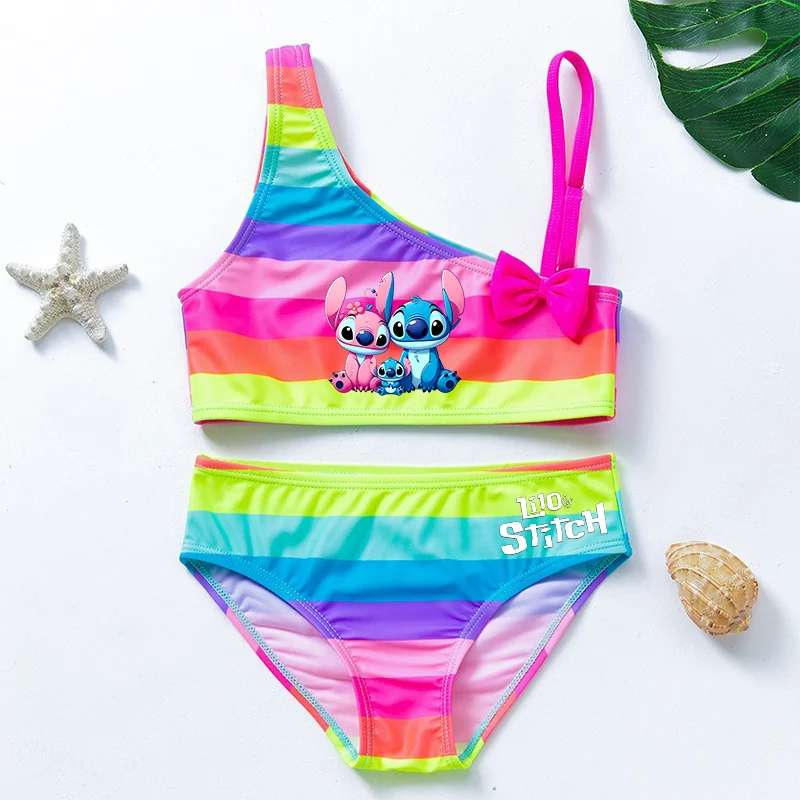Lilo Stitch Girls Swimsuit Summer Beachwear Toddler Bathing Suit Tankini Two-pieces Suits Children Swimwear
