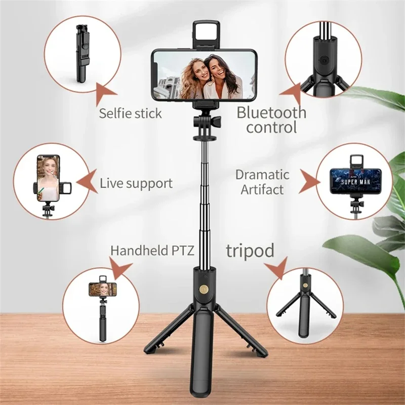 Wireless Bluetooth Selfie Stick Tripod Stand With Light Extendable For iPhone Mobile Phone Live Streaming Remote Control selfie stick tripod