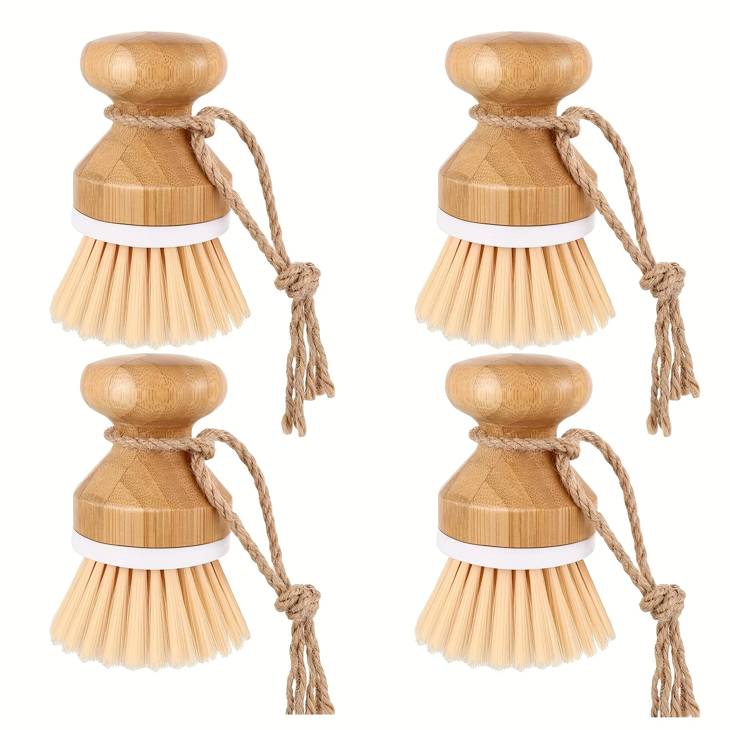 Set of Eco-Friendly Bamboo Kitchen Scrub Brushes - Durable Natural Wooden Cleaning Tools