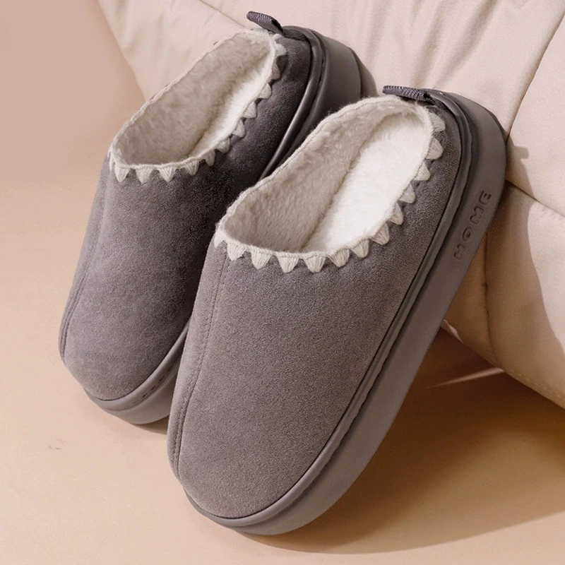 Suede Thick Sole Cotton Slippers Women Light Short Plush Fur Slippers Woman Closed Toe Warm Non Slip Cotton Indoor Shoes Ladies
