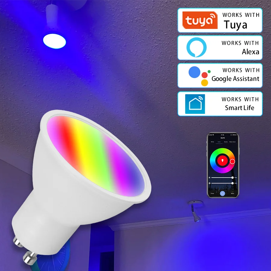Smart WiFi-Controlled RGB LED GU10 Spotlight, Voice-Activated, App-Enabled
