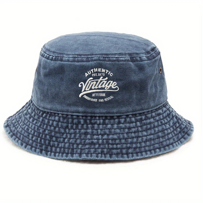 Retro Fischerhut aus Baumwolle, gewaschen, im Used-Look, Outdoor-Sonnenhut für Damen und Herren, UV-Schutz, Vintage-Anglerhut, Geschenk – Detail 6
