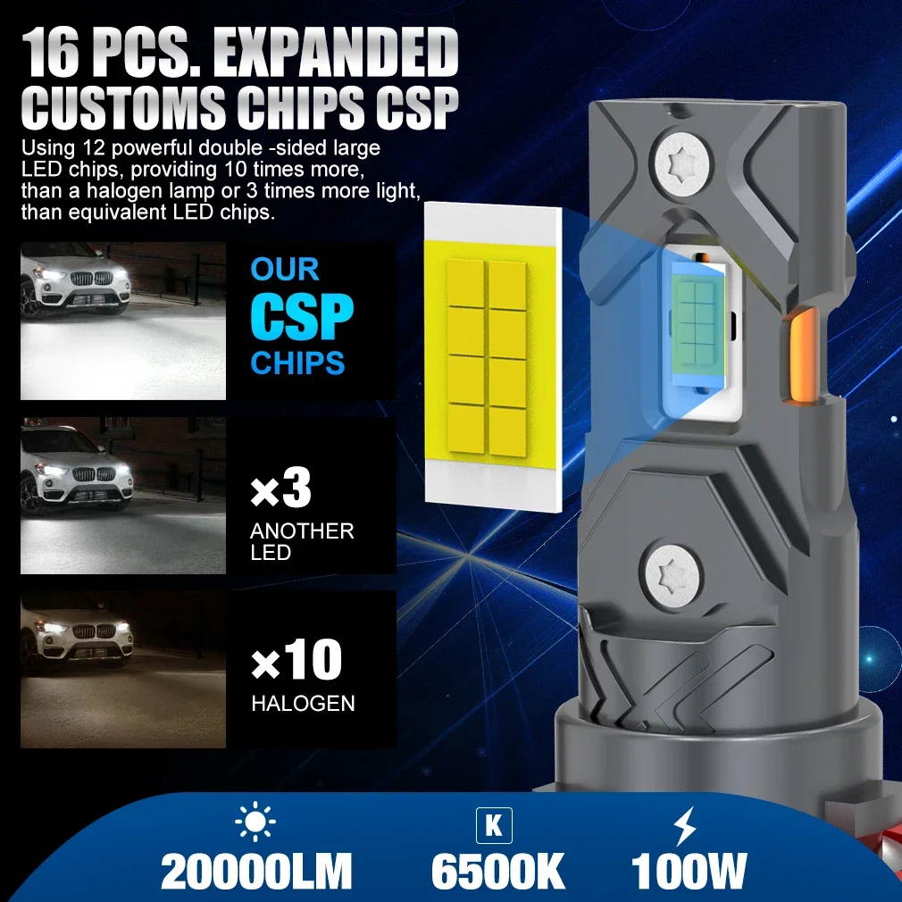 2개입 H11 LED 20000LM 캔버스 h11 led 자동차 전조등 전구 캔버스 초고휘도 주행등 6500K 12V 100W