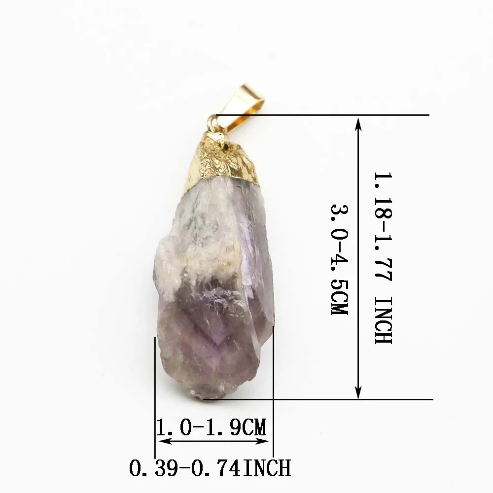 Natural Raw Ore Amethyst Irregular Gold Plated Necklace Pendant Healing Reiki Charms DIY Jewelry Accessories Gift Wholesale 8Pcs