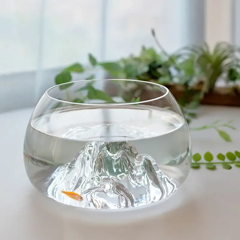 Iceberg Fish Tank Desktop Transparent Mini Living Room Home Office Thickened Creative Circular Fish Tank for Small Ornamental Fishs