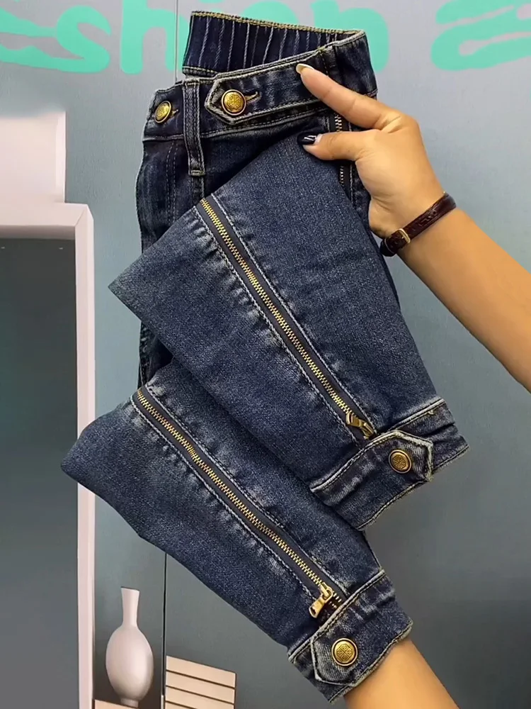 

Korean Fashion Zippered Fall Harem Jeans Women High Waist Loose Straight Denim Pants Female Jean Trousers