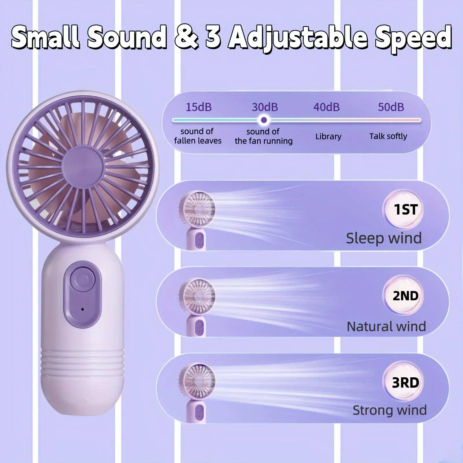 Portable Fan USB Charging 3-speed Handheld For Men And Women For Office Outdoor Travel And Camping